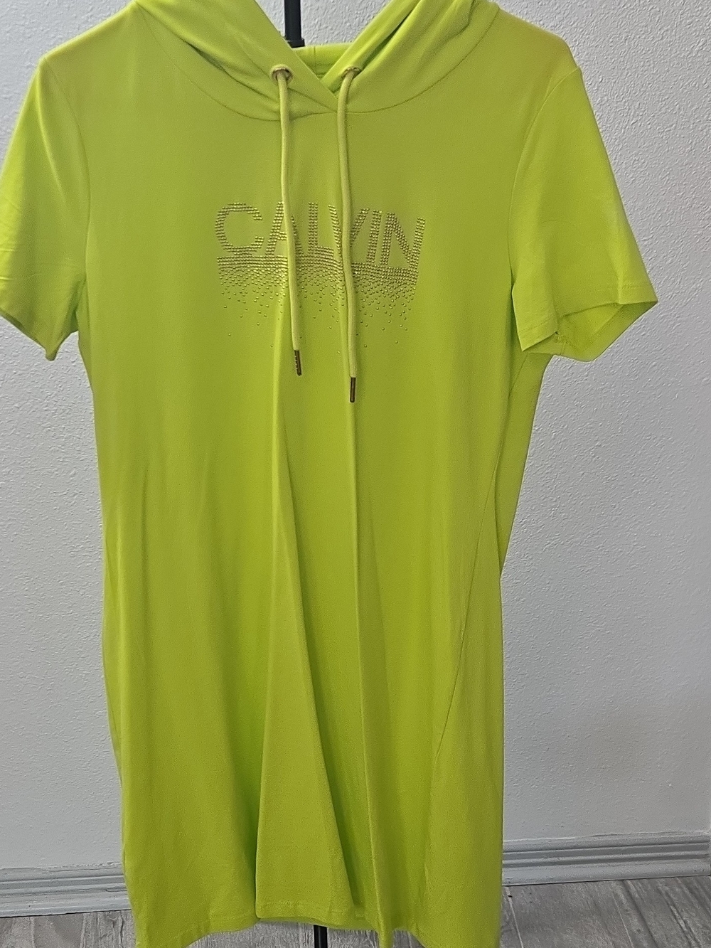 Calvin Klein Chartreuse Hooded Short Sleeve Dress